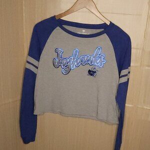 University Of Kansas Colosseum New Grey Blue Shiny Jayhawks Cropped Top